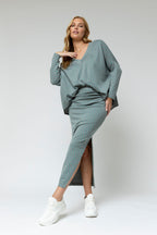 Jade Jacquard V Neck Jumper - Sale