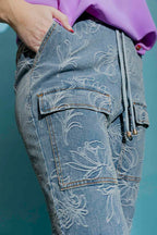 Mid Denim Floral Cargo Jean