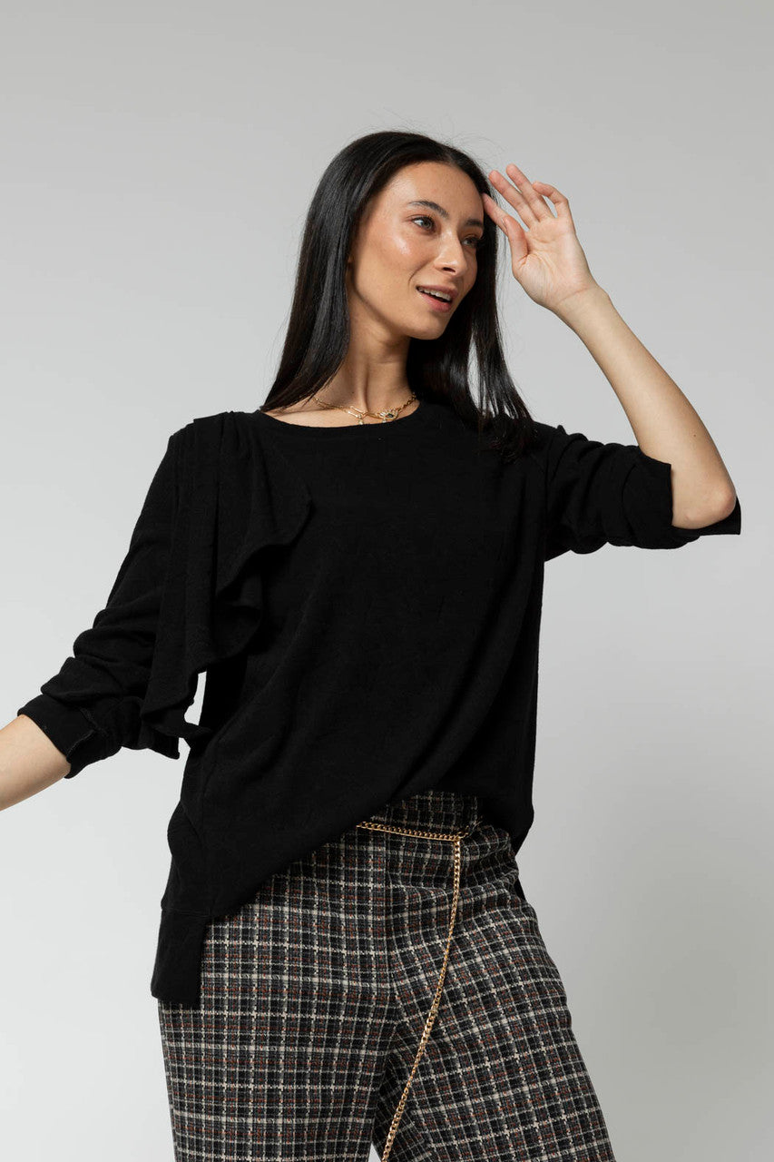 Black Shoulder Frill Top
