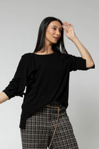Black Shoulder Frill Top