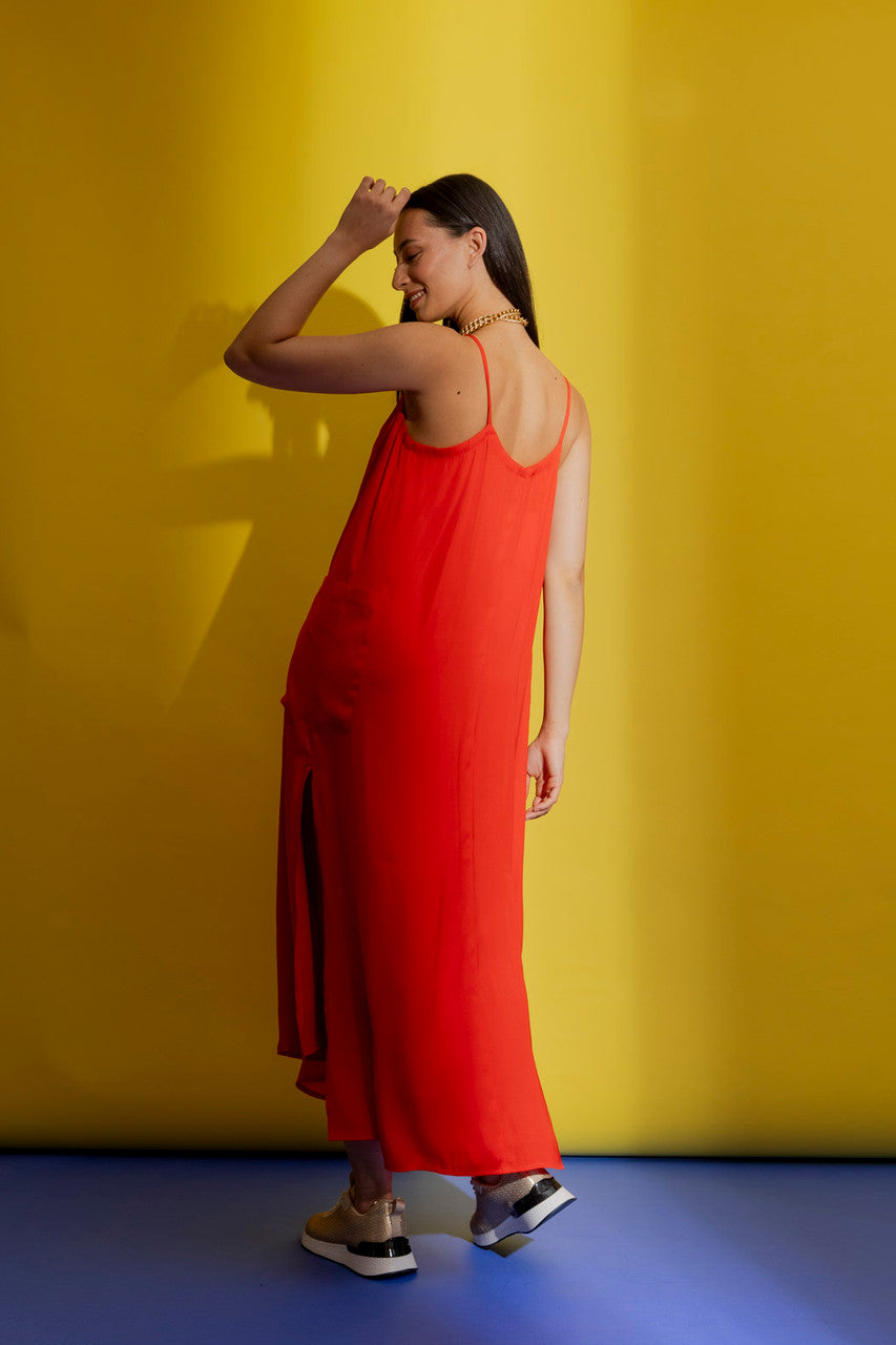 Red Strappy Pocket Dress