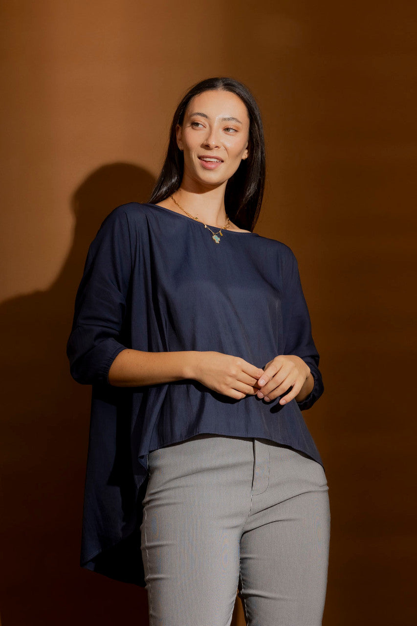 Navy Silky Hi-Lo Top