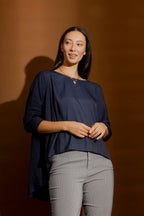 Navy Silky Hi-Lo Top