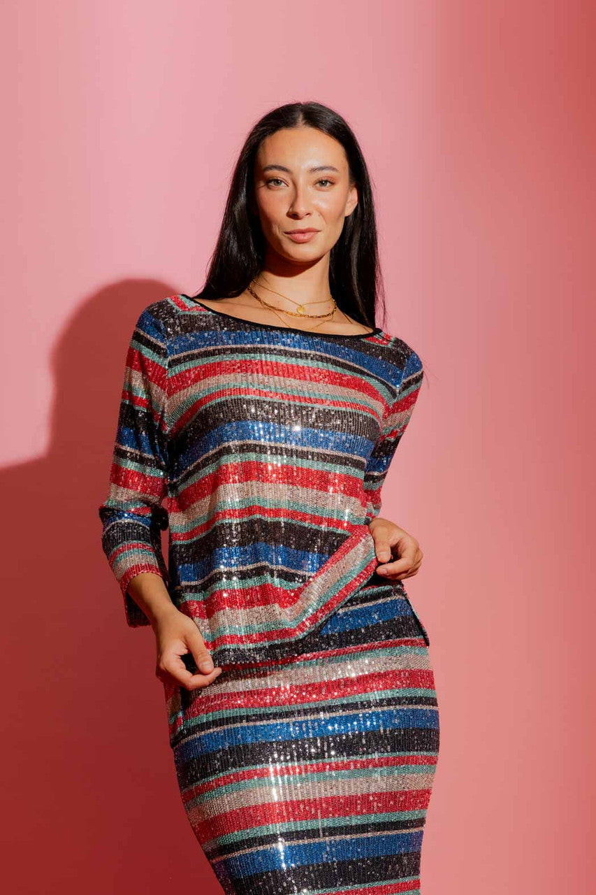 Stripe Sequin Raglan Top
