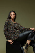 Black Speckle Fluffy V Neck Jumper