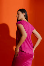 Pink Wave Bell Cap Sleeve Top