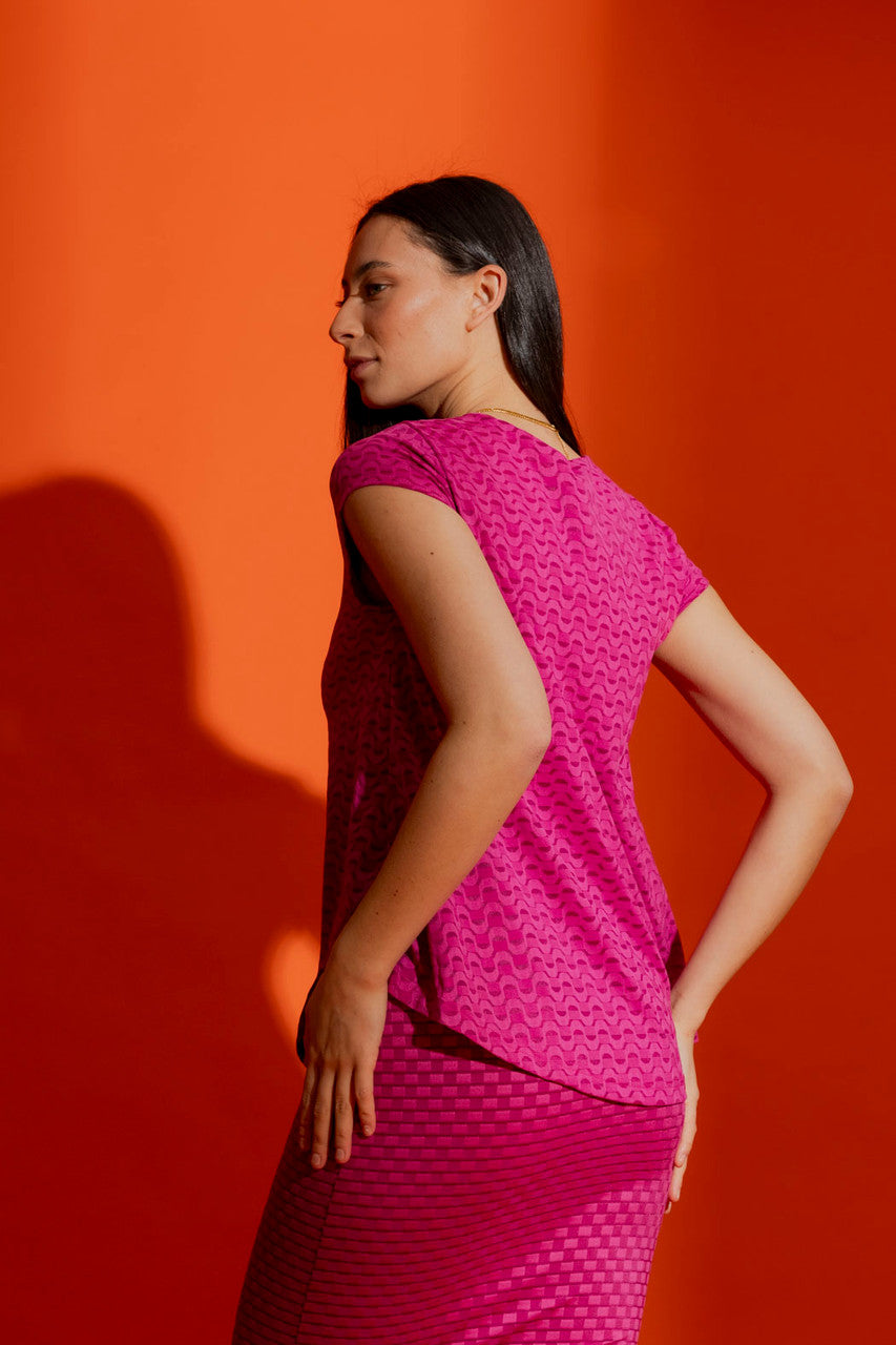 Pink Wave Bell Cap Sleeve Top