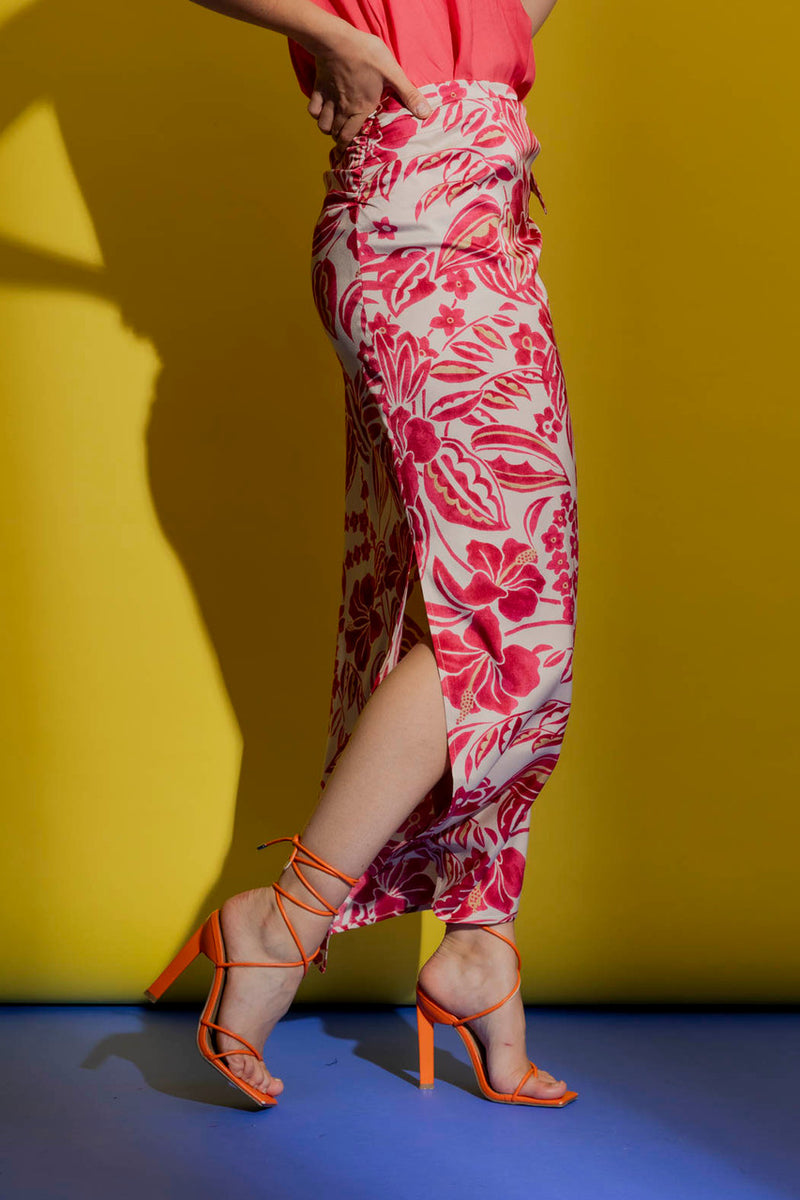 Red Floral Tie Waist Skirt Red Floral