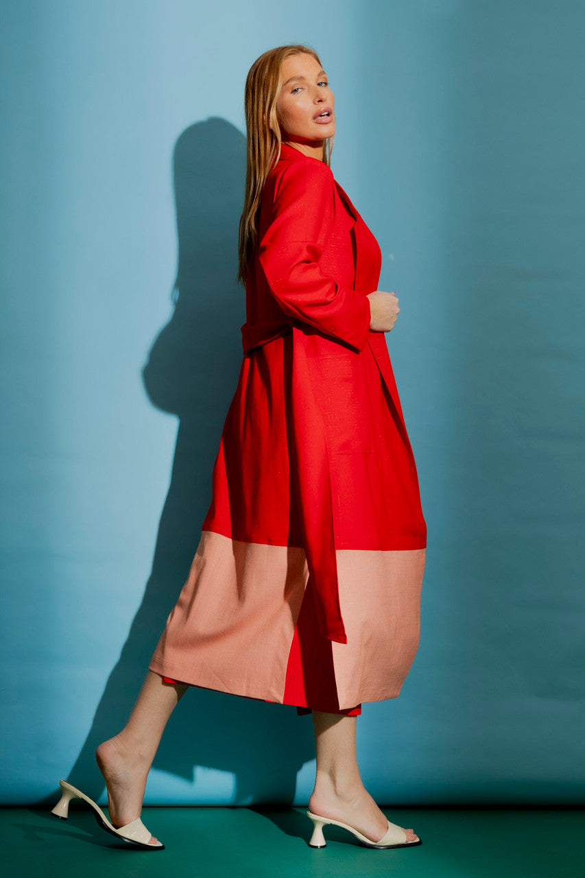 Red / Peach Euro Splice Trench