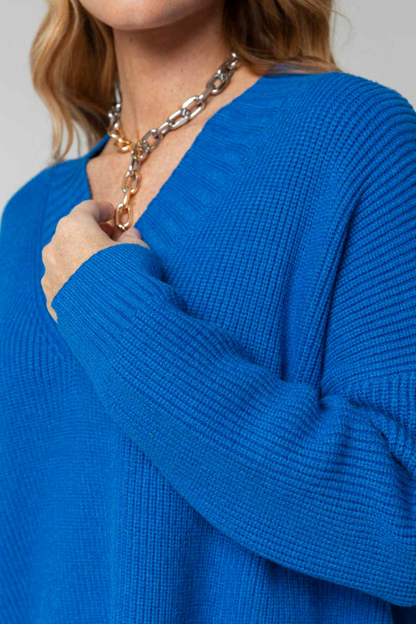 Cobalt Slouch V Neck Jumper