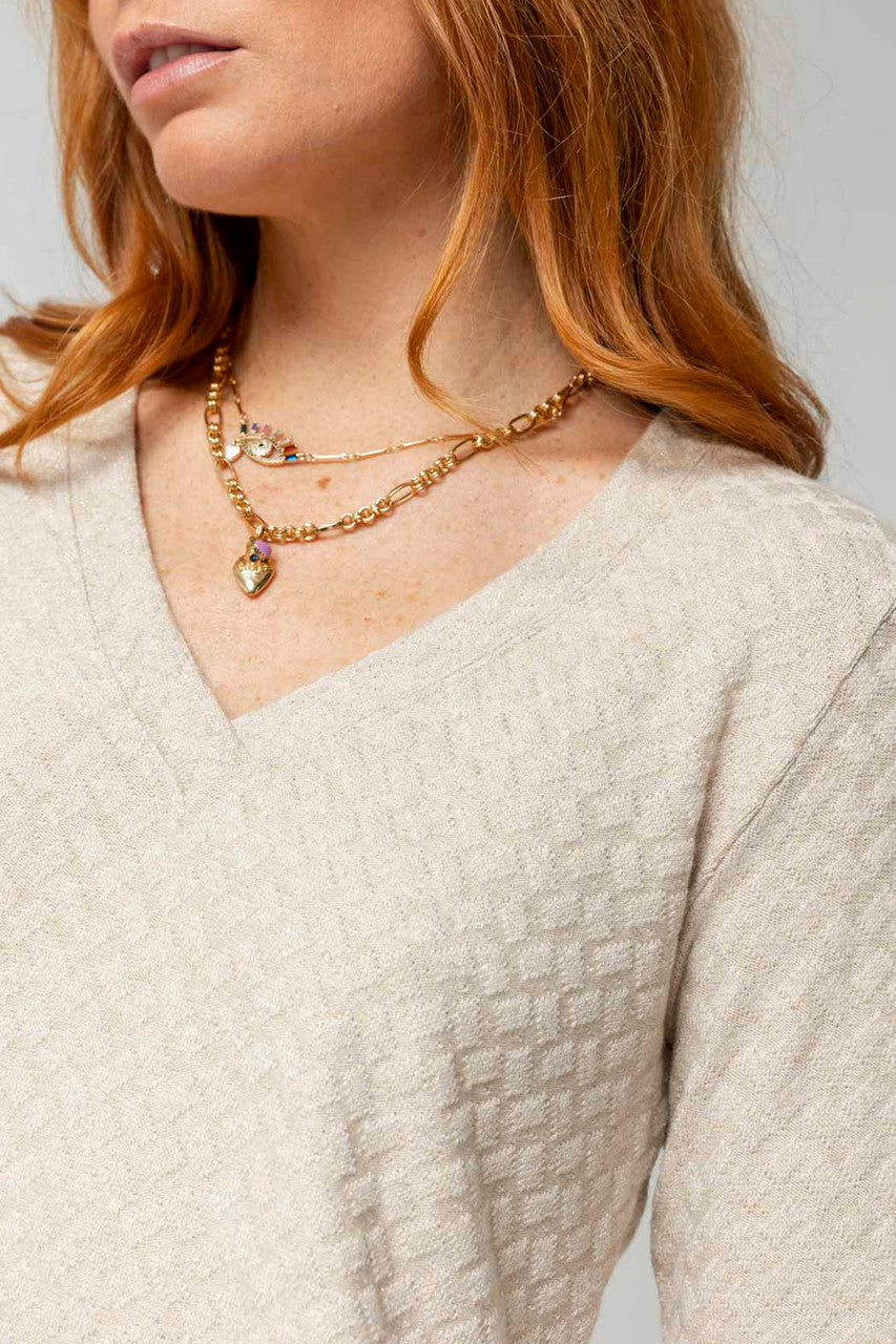Ivory Sparkle V Neck Top
