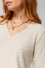 Ivory Sparkle V Neck Top