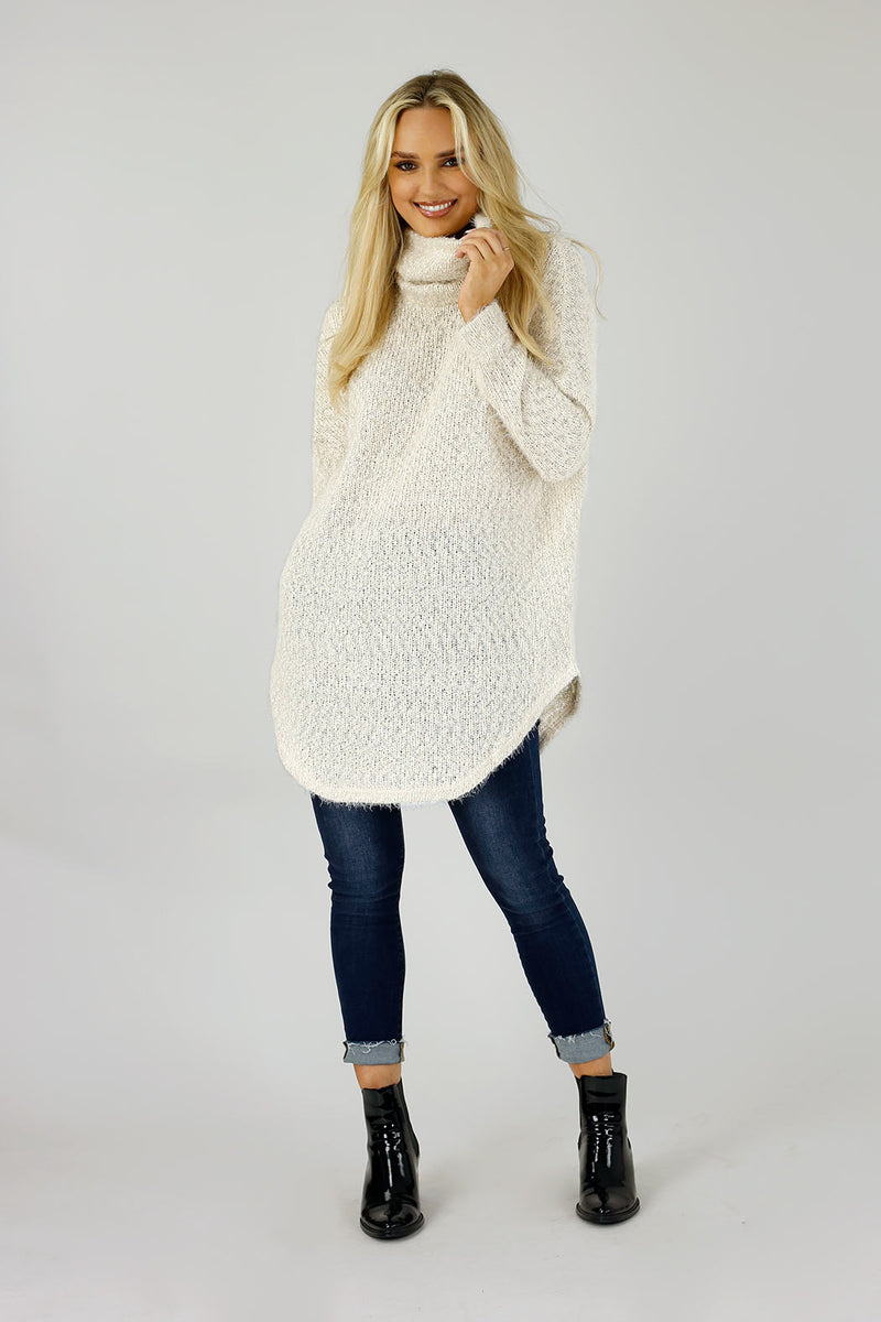 Ivory Fluffy Turtle Jumper - SALE