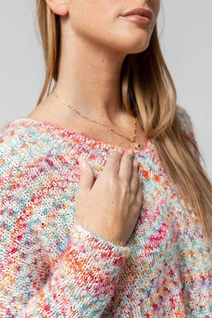 White Speckle Fluffy V Neck Jumper- Sale