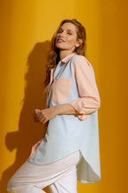 Orange/Aqua Check Patchwork Shirt