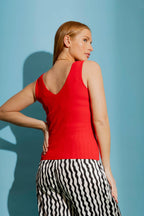 Red Ribbed V Neck Cami