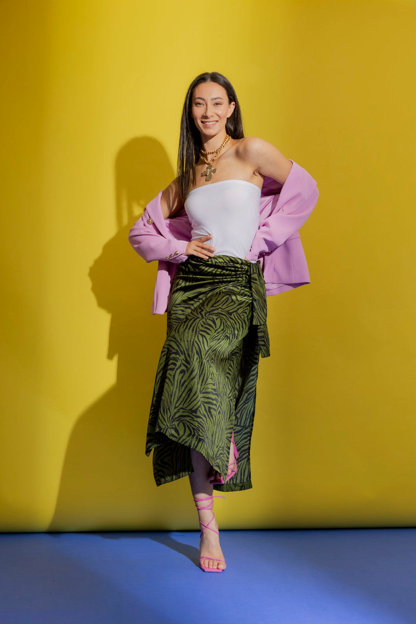 Khaki Silky Knit Front Skirt
