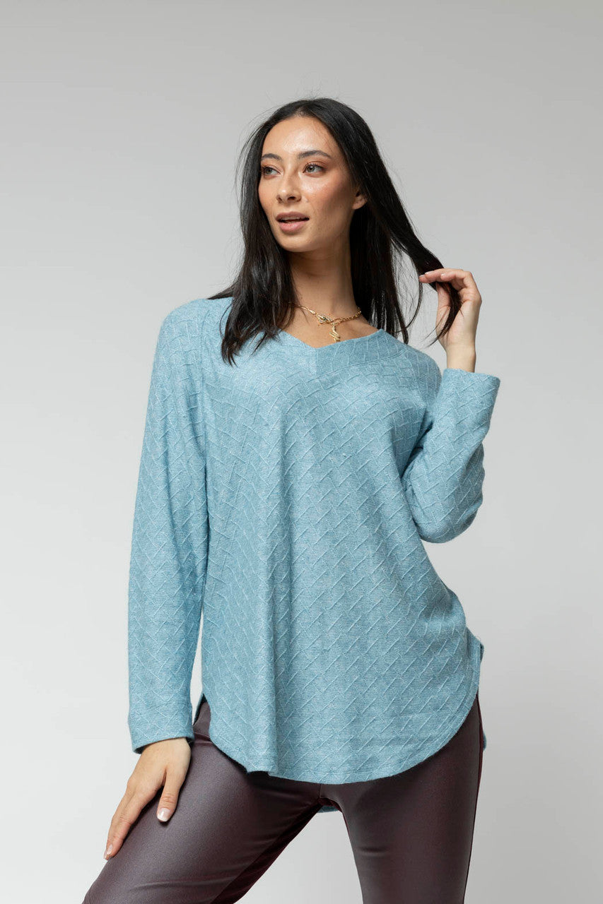 Blue Lurex V Neck Jumper
