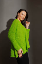 Chartreuse Fluffy V Neck Jumper