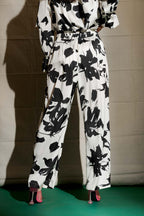Black/white Silky Button Hem Pant