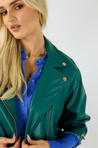 Teal Vegan Leather Biker Jacket - SALE