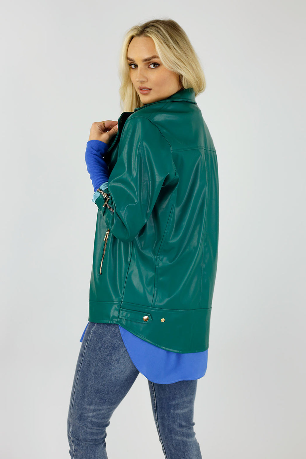 Teal Vegan Leather Biker Jacket - SALE