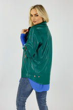 Teal Vegan Leather Biker Jacket - SALE