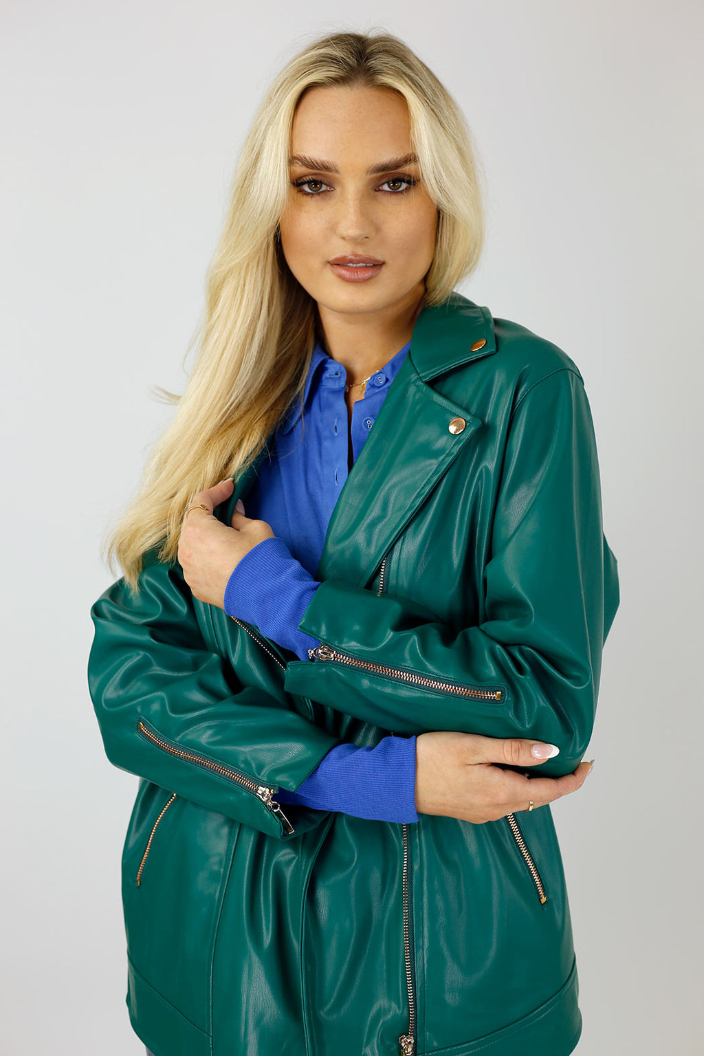 Teal Vegan Leather Biker Jacket - SALE