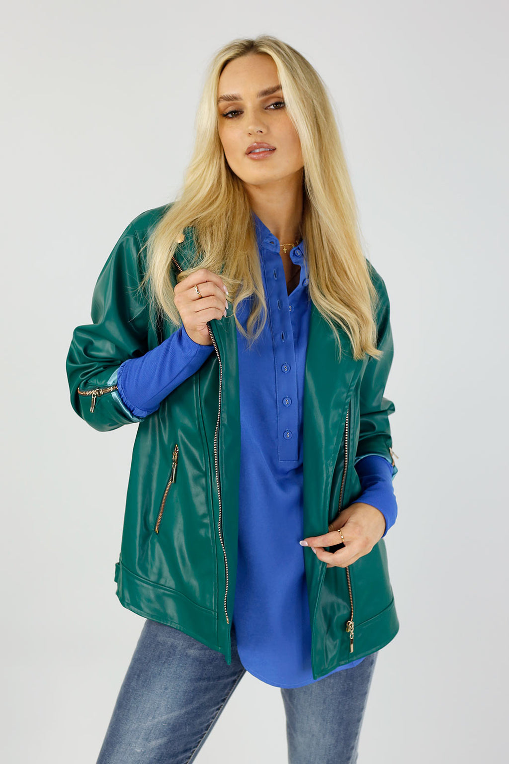 Teal Vegan Leather Biker Jacket - SALE