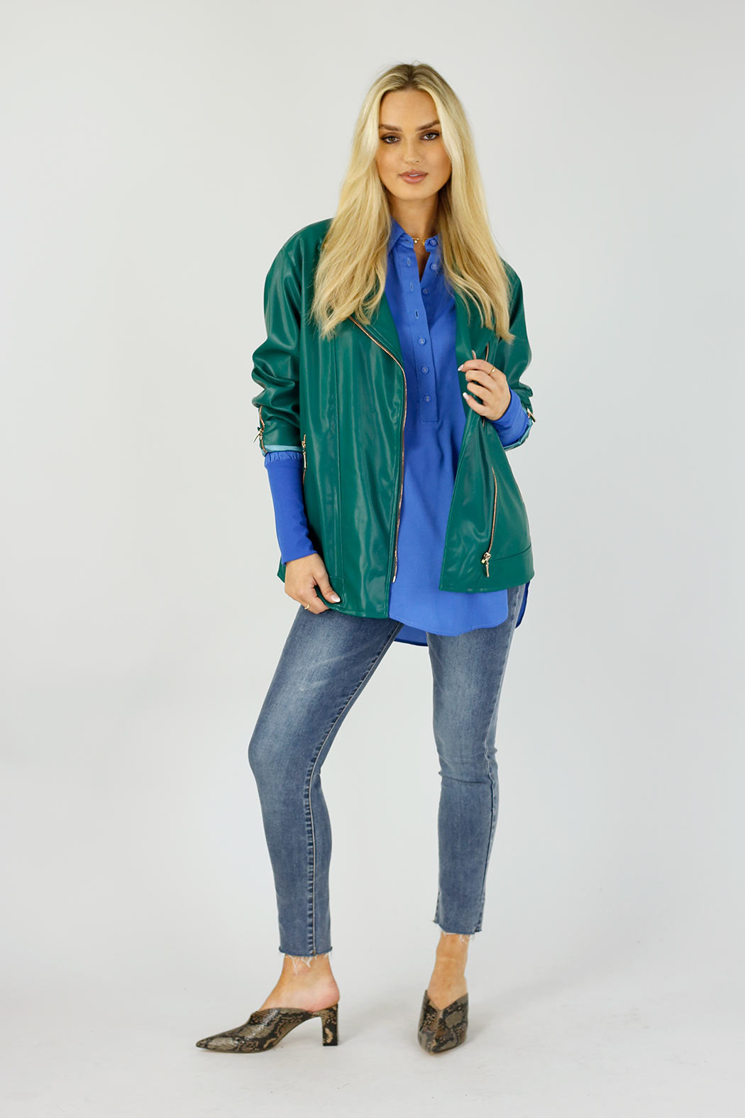 Teal Vegan Leather Biker Jacket - SALE