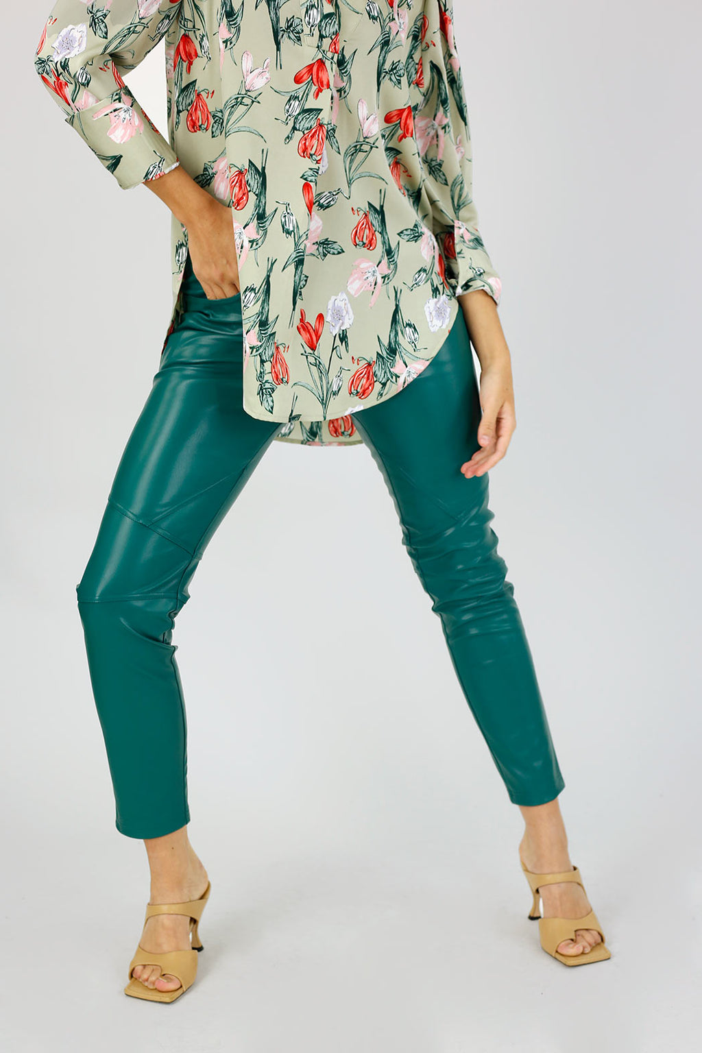 Teal Vegan Leather Biker Pants - SALE