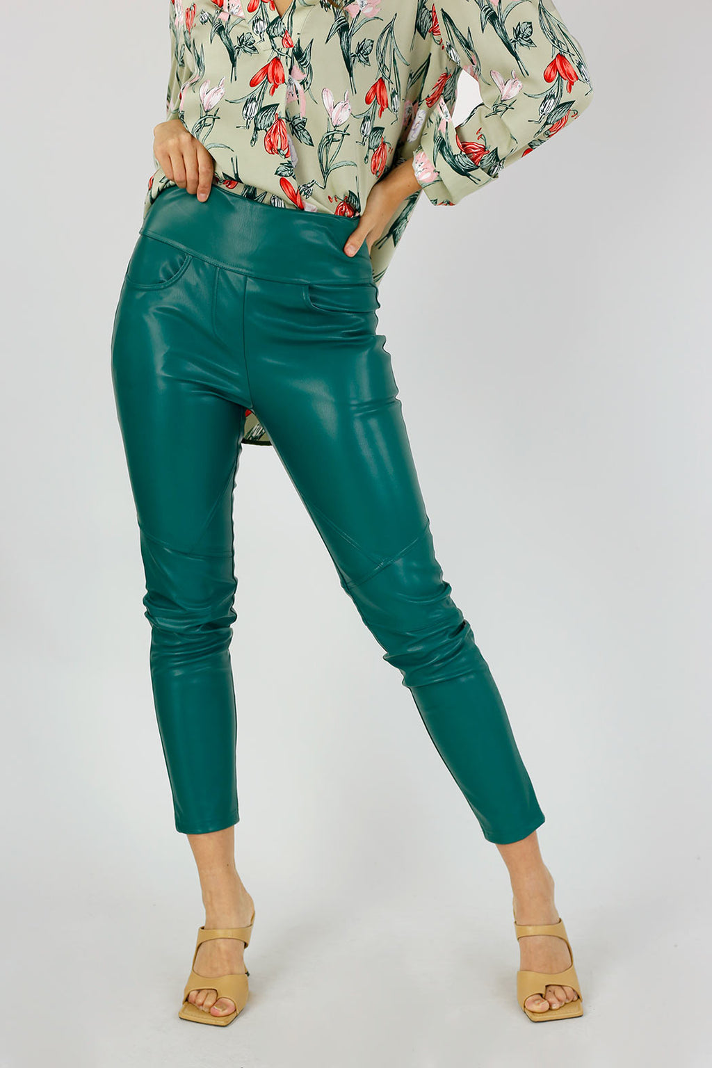 Teal Vegan Leather Biker Pants - SALE