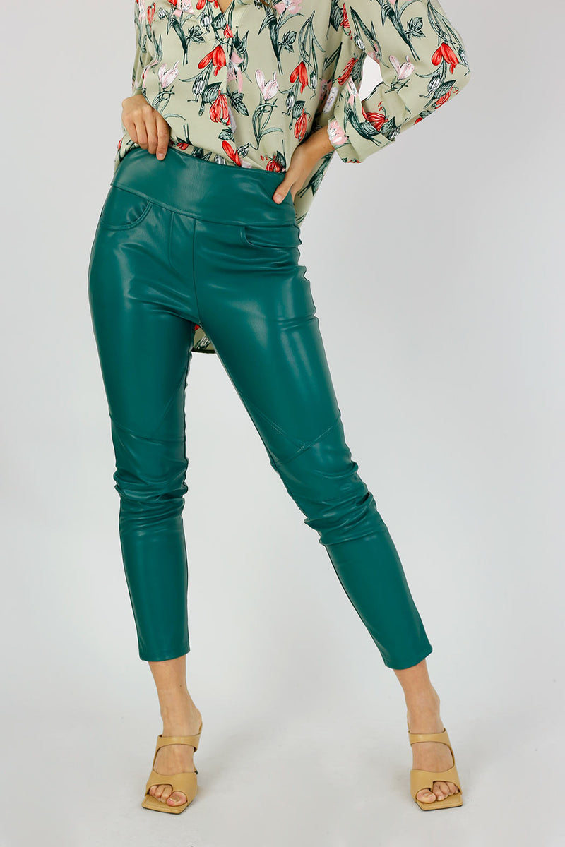 Teal Vegan Leather Biker Pants - SALE