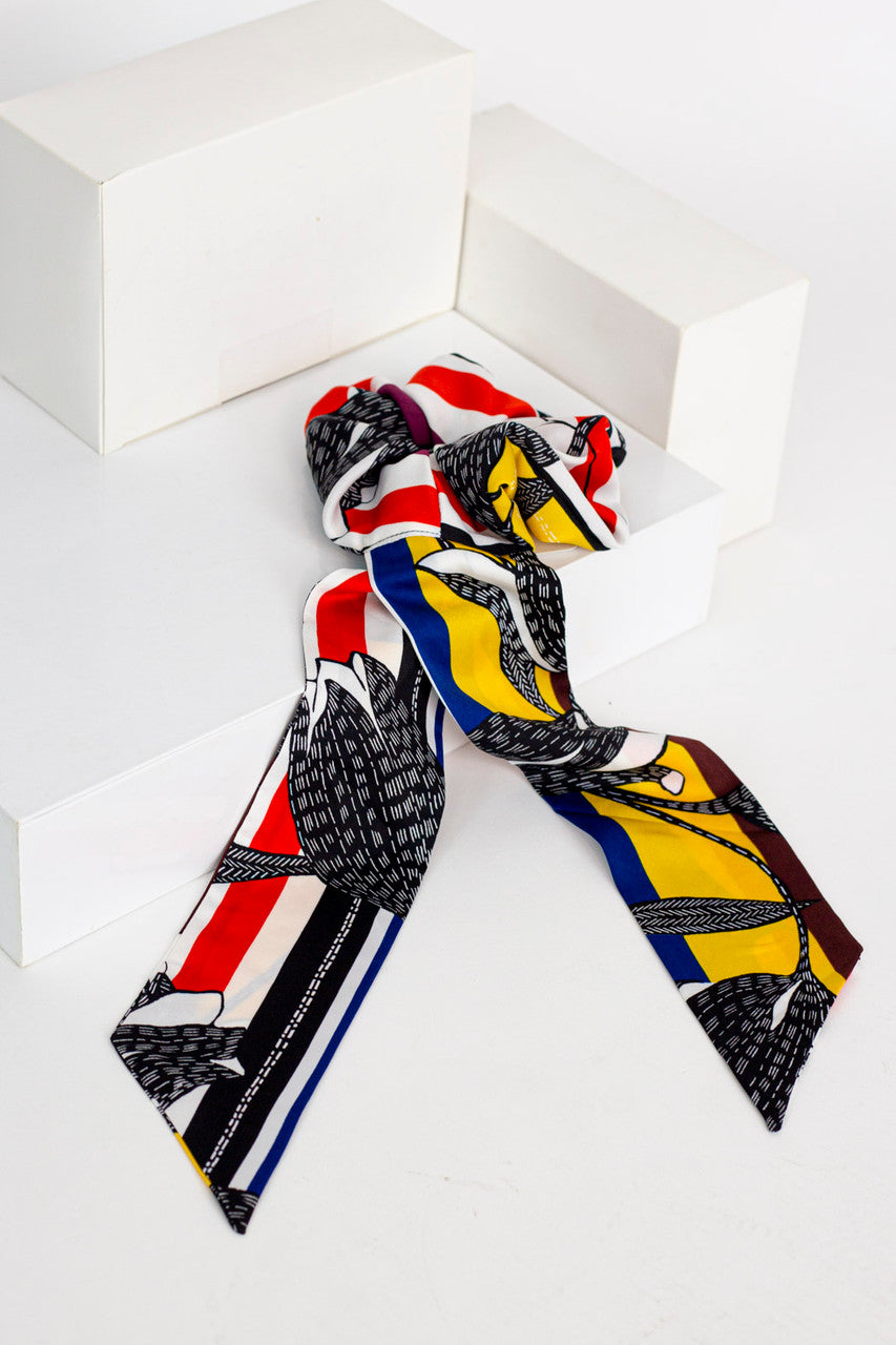 Yellow and Black Patchwork Scrunchie