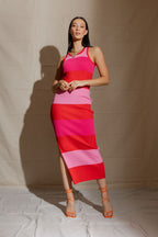Pink / Hot Pink / Red Stripe Rib Dress
