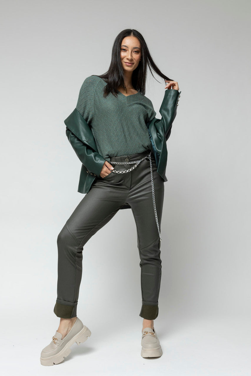 Green Diamond V Neck Jumper