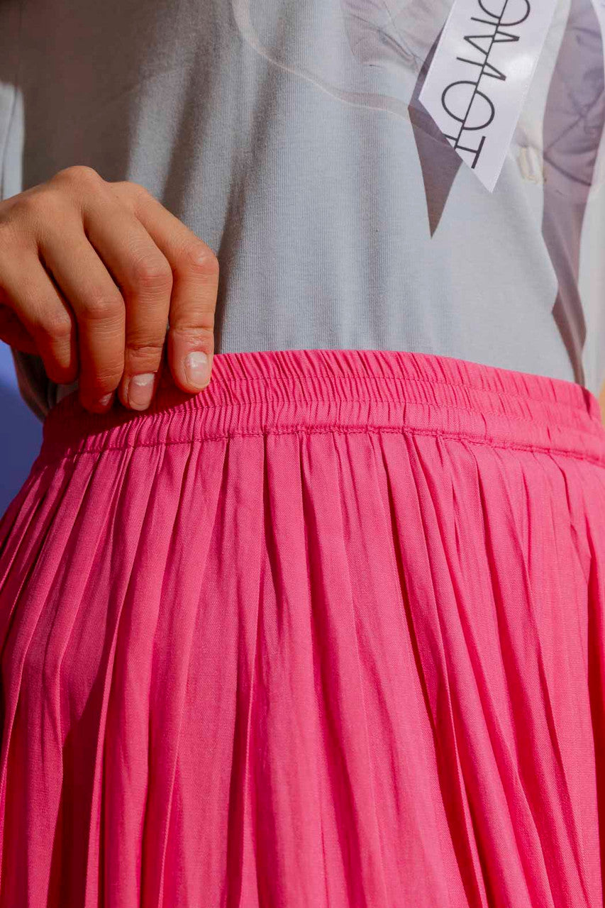 Pink Silky Pleat Skirt