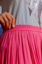 Pink Silky Pleat Skirt