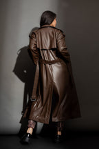 Chocolate Faux Leather Trench Coat Chocolate S