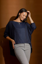 Navy Silky Hi-Lo Top