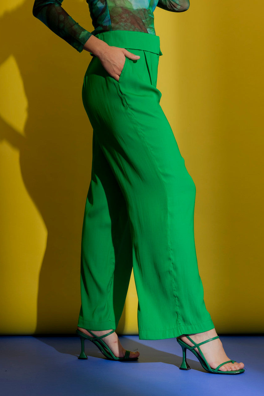 Green Silky Paperbag Pant