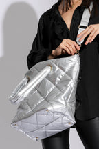 Silver Quilted Tote Bag