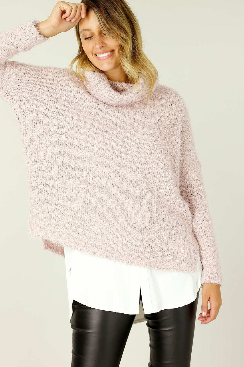 Pink Fluffy Turtle Neck Jumper - SALE