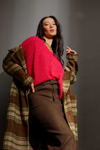 Raspberry Fluffy V Neck Jumper