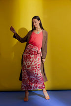 Red Floral Tie Waist Skirt Red Floral