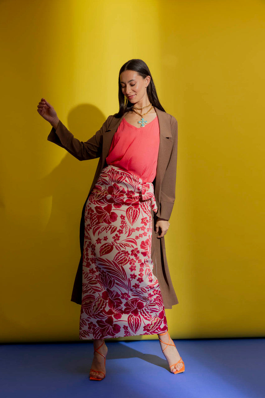 Red Floral Tie Waist Skirt Red Floral