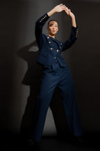 Navy Textured Sisca Midi Blazer