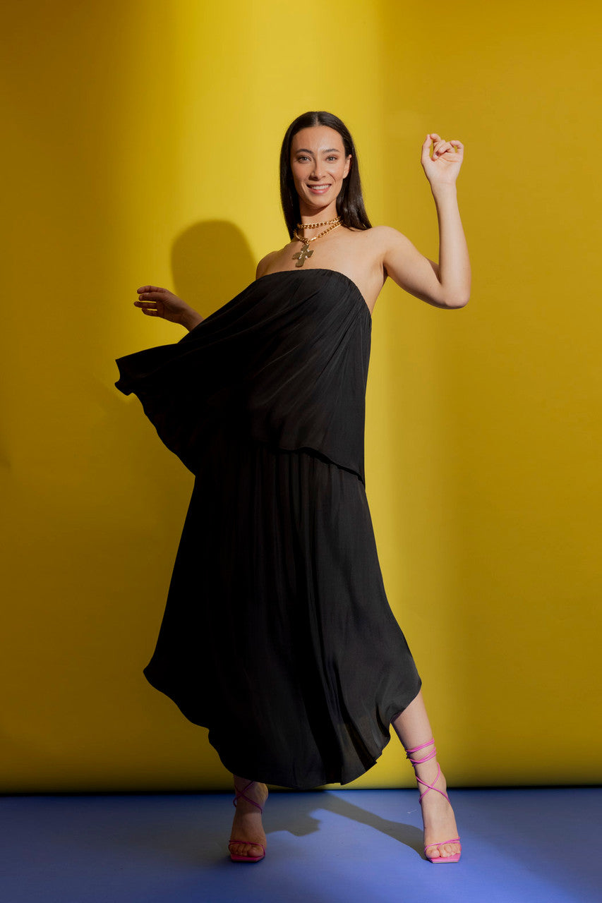 Black Silky Strapless Top