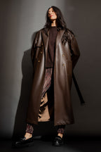 Chocolate Faux Leather Trench Coat Chocolate S