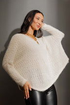 Ivory Fluffy V Neck Jumper
